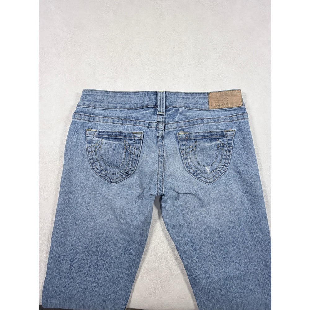 True Religion Womens Skinny Jeans Blue Low Rise Horseshoe Size 32 USA Made - Picture 9 of 13